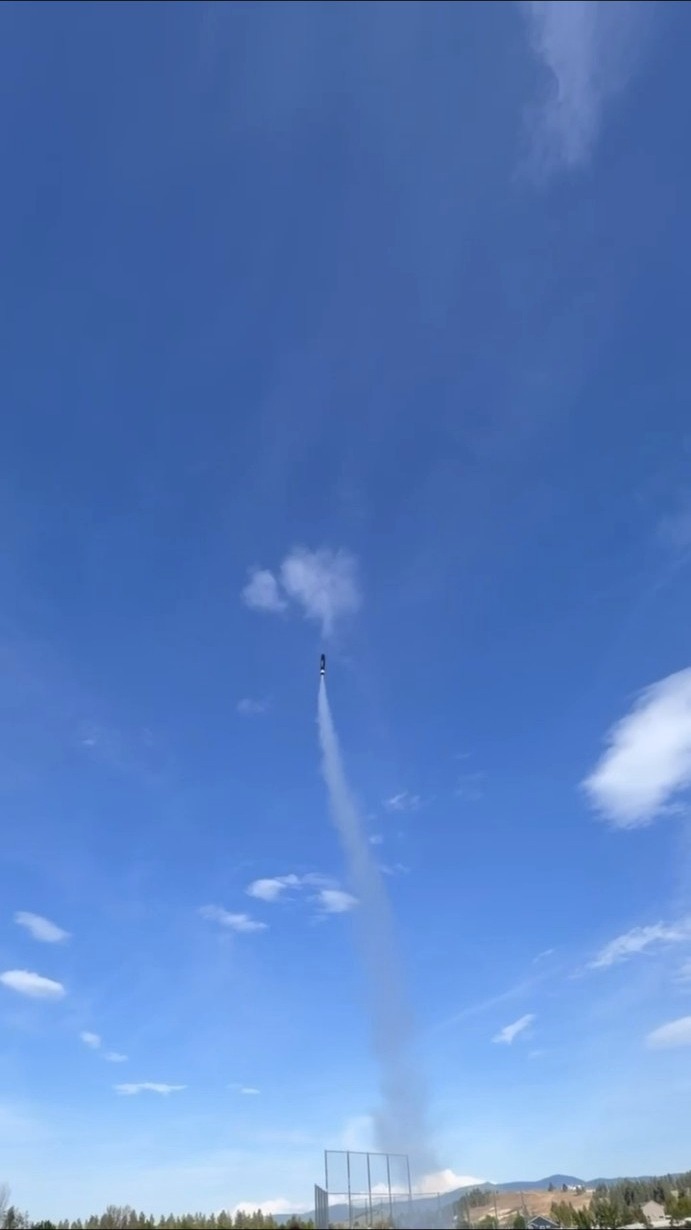 TVC rocket climbing under power